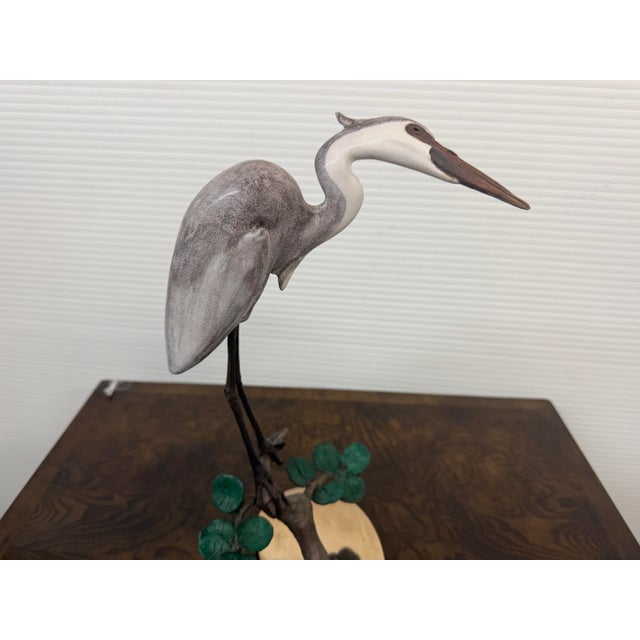 Early 21st Century Brian Arthur Heron on a Branch With Lillies Bronze Sculpture For Sale - Image 5 of 12