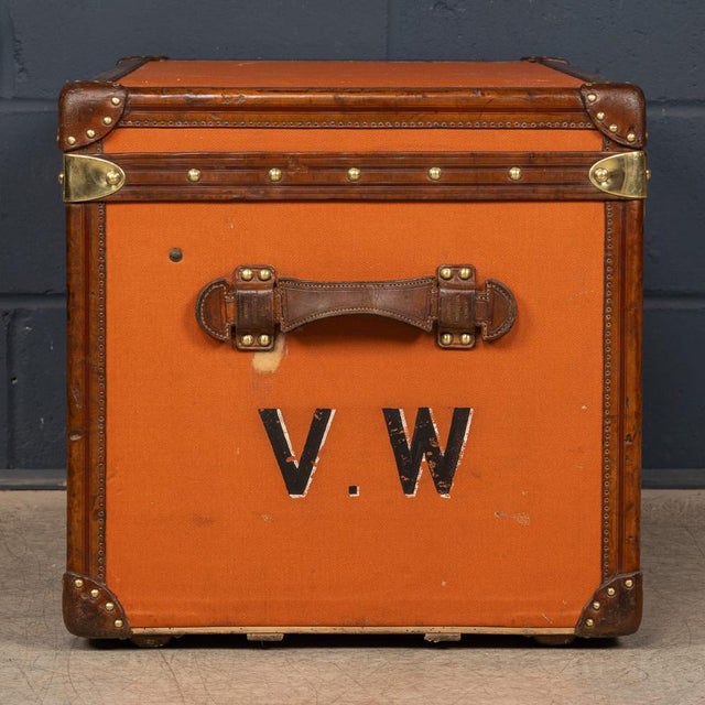 Metal Antique Courier Trunk in Orange Vuittonite Canvas by Louis Vuitton for Louis Vuitton, 1905 For Sale - Image 7 of 18