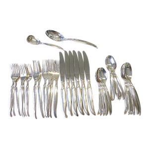 38 Piece 1847 Rogers Flair International Silver Plate Flatware Set 6 Mid Century Modern