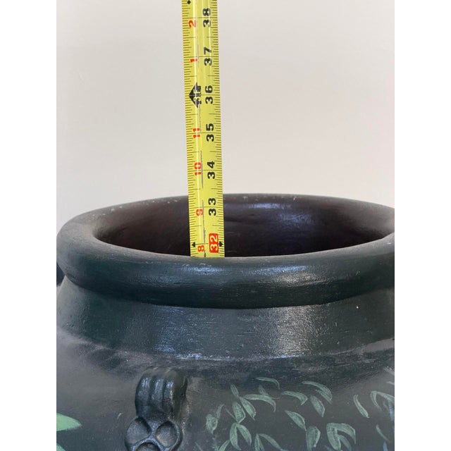 Late 20th Century 20th Century Hand-Painted Ceramic Urn With Rainforest & Parrot Motif For Sale - Image 5 of 15