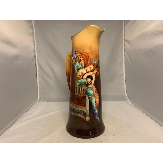 Limoges, France Early 20th Century Limoges Jean Pouyat Hand Painted Tankard: Jester & Parrot For Sale - Image 4 of 10