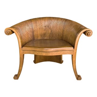 Sculptural Teak Wood Lotus Chair With Carved Detailing For Sale