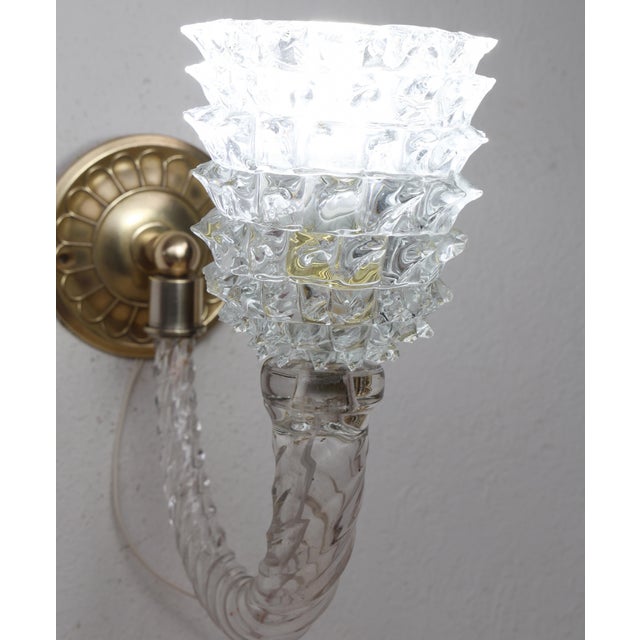 1950s Art Deco Wall Light in Murano Rostrato Glass by Barovier E Toso - Set of 2 For Sale - Image 9 of 12