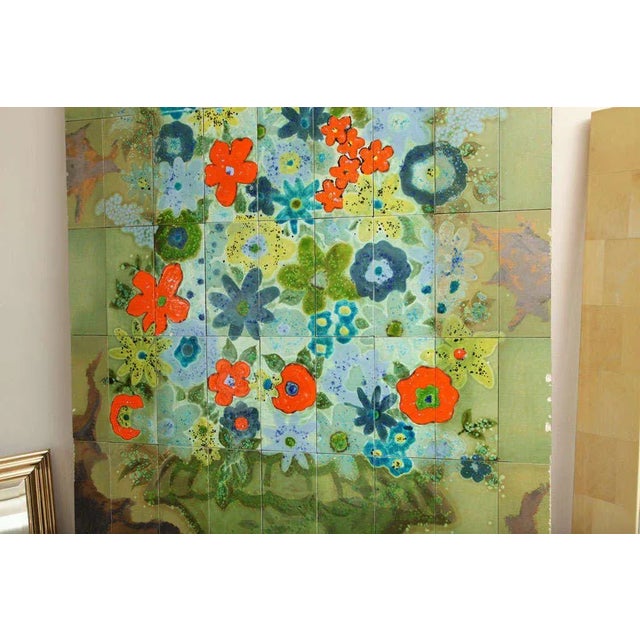 Light Green Italian Hand-Painted Tile Panel, From The Hilton Plaza Hotel, Miami Beach For Sale - Image 8 of 10