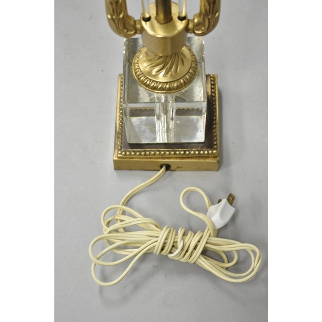 Antique French Empire Brass & Glass Classical Lyre Harp Small Boudoir Table Lamp For Sale - Image 9 of 10