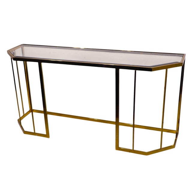 Metal Hollywood Regency Style Brass and Glass Console C. 1970/80's For Sale - Image 7 of 11