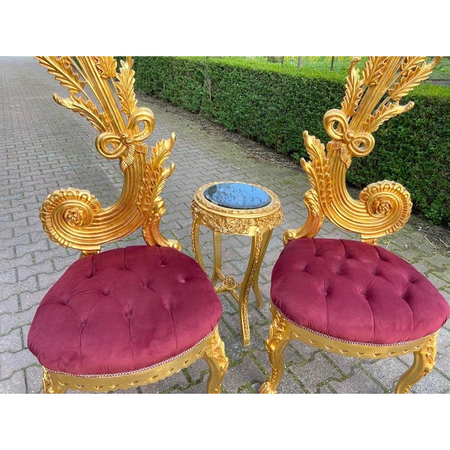 1980s Italian Rococo Gold Beech Velvet Side Chairs 2pc- Pair For Sale - Image 9 of 18