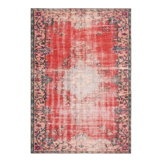 1970s Vintage Turkish Handmade Wool Cotton Red Area Rug For Sale