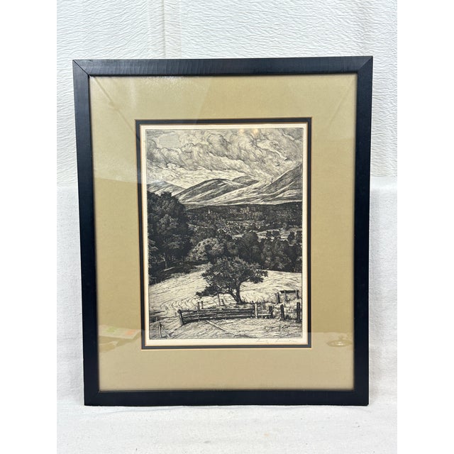 Vintage etching by Luigi Lucioni (1900-1988) American/Italian artist titled “The Steeple in the Mountains”, a landscape...