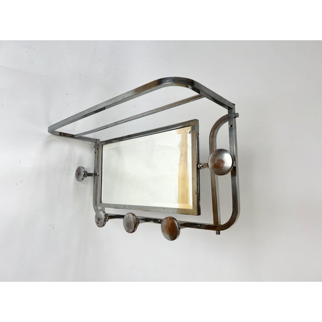 Antique French Art Deco Coat Rack with 5 Hooks, Mirror and Shelf, 1920s For Sale - Image 11 of 13