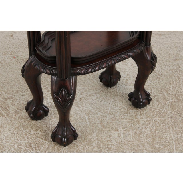 Leather Top Victorian Style Carved Mahogany Etagere Bookshelf For Sale - Image 13 of 15