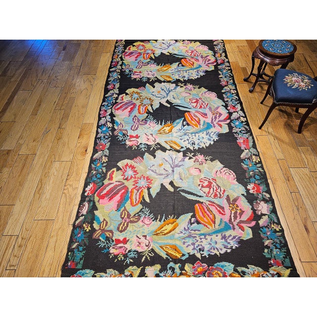 Vintage Caucasian Karabagh Kilim, Floral Wreaths Pattern, Handwoven Wool, 6' x 13' For Sale - Image 10 of 13