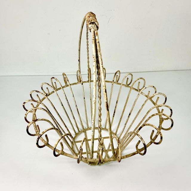 1950s Vintage French Art Nouveau Boho Chic Small Wire Jardiniere Basket Planter. For Sale - Image 9 of 12