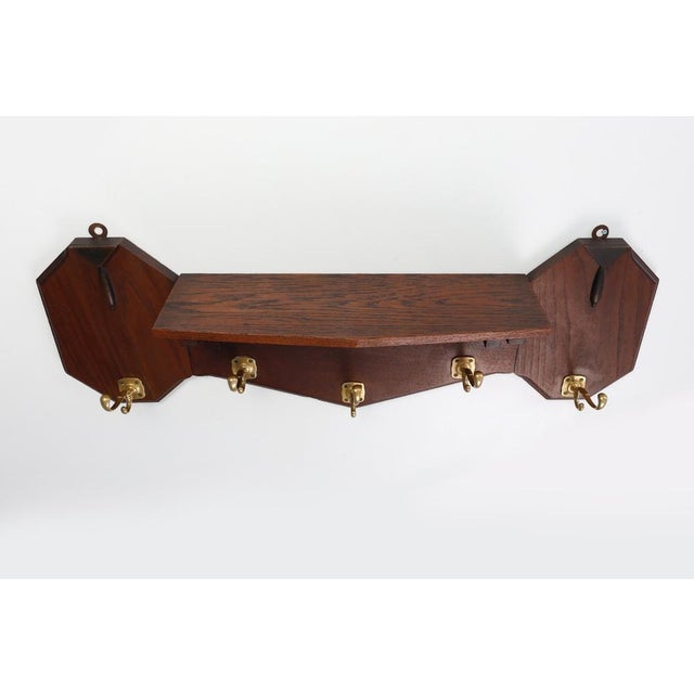 Brown Art Deco Coat Rack in Oak and Copper, Belgium, 1920s For Sale - Image 8 of 12