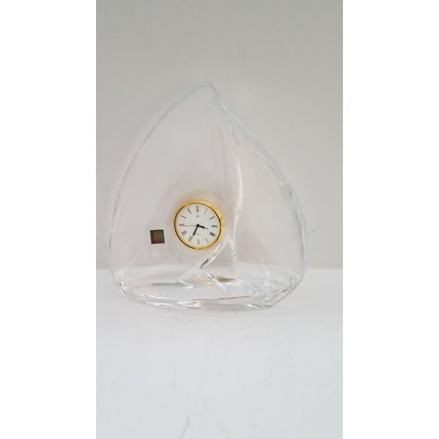 1970s Vintage Hoya Crystal Art Glass Sailboat Quartz Clock For Sale - Image 5 of 5