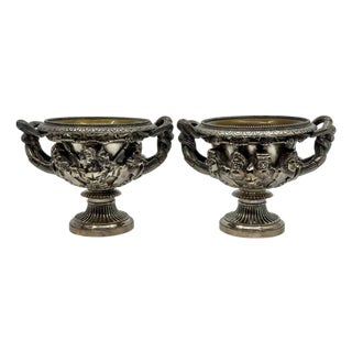 Pair 19th Century Grand Tour Neo Classical Silver Plated Warwick & Albani Urns For Sale