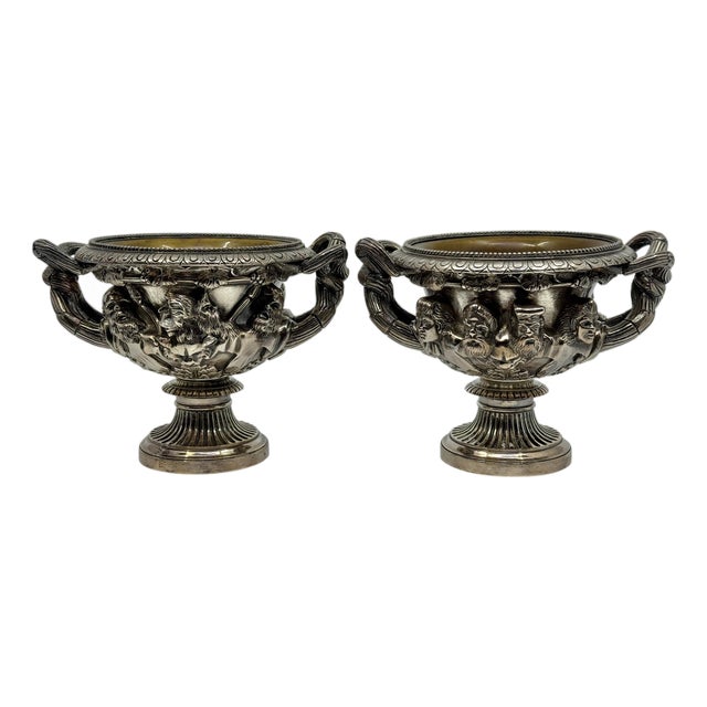 Pair 19th Century Grand Tour Neo Classical Silver Plated Warwick & Albani Urns For Sale