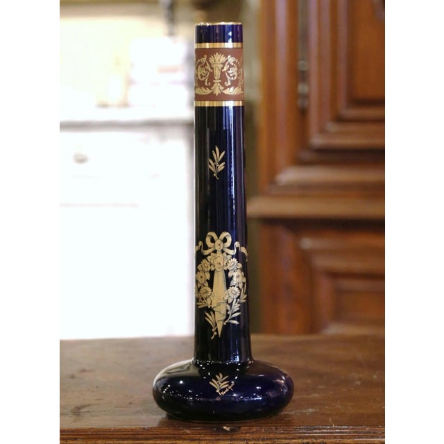19th Century French Cobalt Blue and Gilt Porcelain Neoclassical Vase For Sale - Image 9 of 9