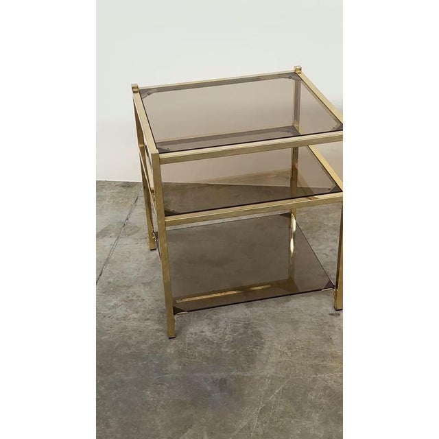 Vintage Brass and Smoked Glass 3-Tier Side Tables, 1970s, Set of 2 For Sale - Image 11 of 12