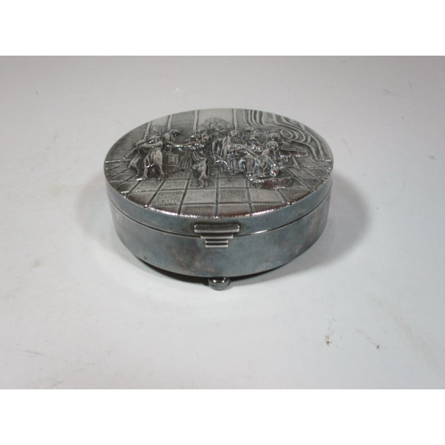 Antique Silver-Plated Round Repousse Box, Made in Denmark For Sale - Image 6 of 10