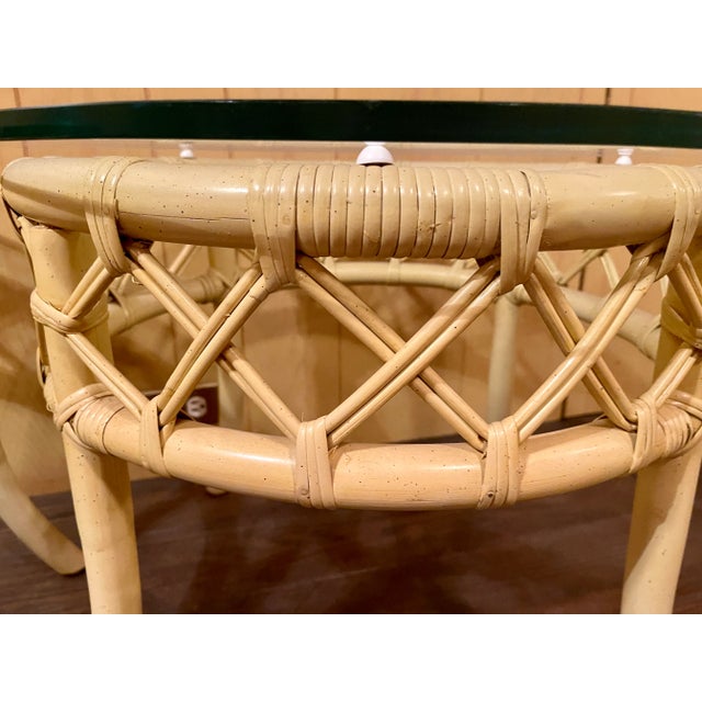 Wood Mid 20th Century Pair of Ficks Reed Rattan and Glass Top Side Tables For Sale - Image 7 of 11
