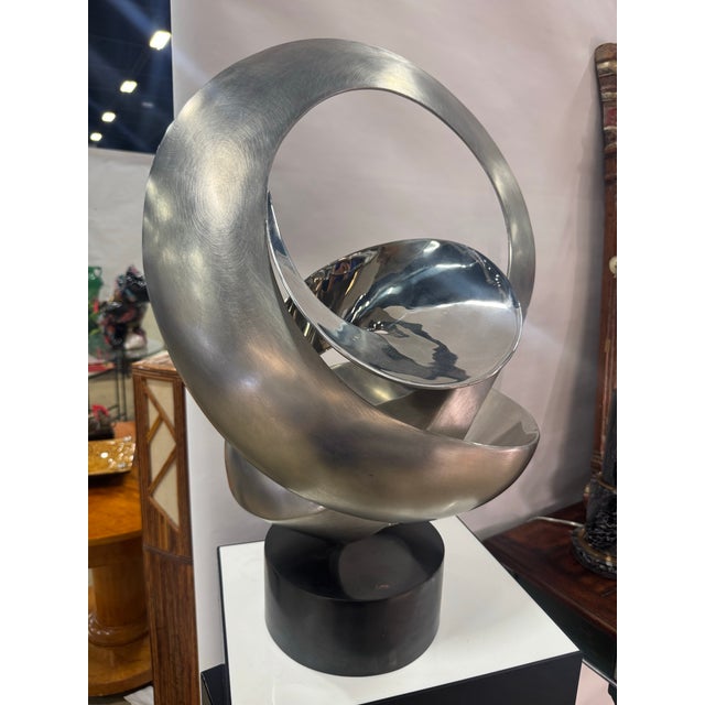 Late 20th Century Large 26” Modern Abstract Polished Steel Sculpture For Sale - Image 4 of 8