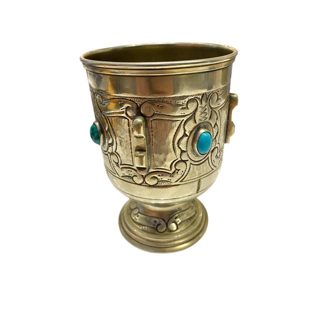 Vintage Alpaca Silver Spanish Goblet Cup With Turquoise Color Cabochon Stone Accents For Sale - Image 4 of 16