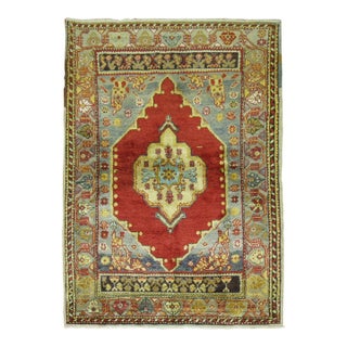 Zabihi Collection Red Antique Turkish Oushak Scatter Rug For Sale