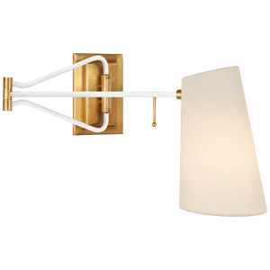 AERIN for Visual Comfort Signature Keil Swing Arm Wall Light in Hand-Rubbed Antique Brass & White with Linen Shade
