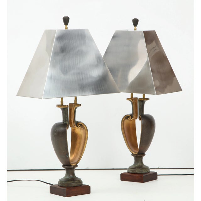1980s Signed Brutalist Bronze Table Lamps - A Pair For Sale - Image 11 of 13