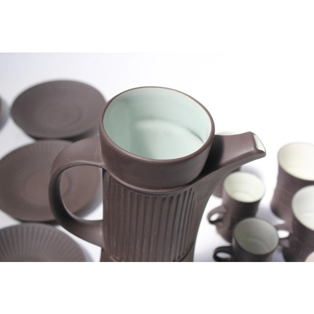 Early Jens Quistgaard for Dansk Flamestone Coffee Pot With Mugs and Demitasses For Sale - Image 9 of 13