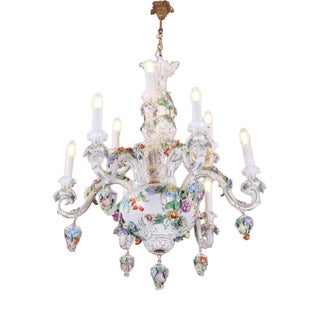 Large Vintage Porcelain Chandelier, Dresden For Sale