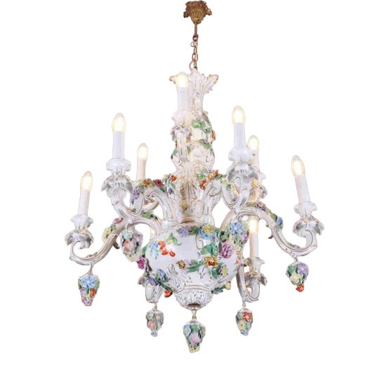 Large Vintage Porcelain Chandelier, Dresden For Sale