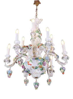 Large Vintage Porcelain Chandelier, Dresden