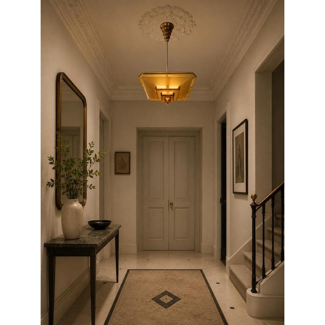 Art Deco Verrerie Dart Amber Molded Glass Pendant Light by Degue, France, 1930 For Sale - Image 3 of 18