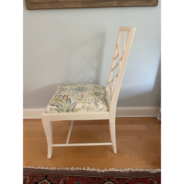 Chinese Chippendale Style WhiteChair Newly Upholstered. For Sale - Image 4 of 7