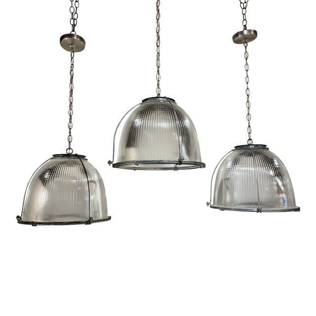 Set of 3 Vintage Halophane Fixtures For Sale