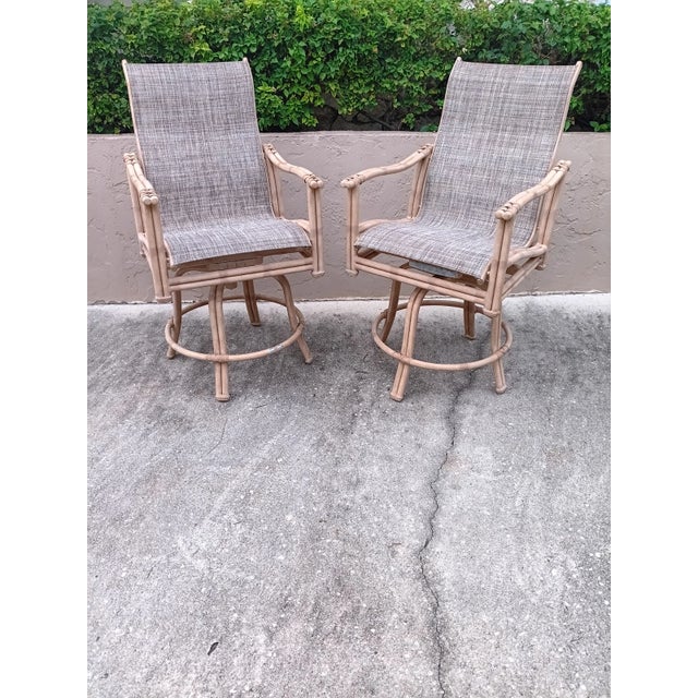 Vintage Patio Barstool Swivel Rocker Metal Faux Bamboo Set of 2 For Sale In Naples, FL - Image 6 of 16