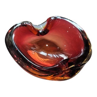 Murano-Attributed Red and Amber Sommerso Art Glass Ashtray or Catchall For Sale