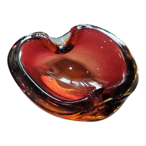 Murano-Attributed Red and Amber Sommerso Art Glass Ashtray or Catchall