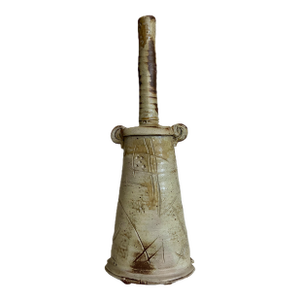 Signed 1970s Mid Century Brutalist Abstract Ceramic Bottle Neck Vase / X-Large Sculptural Modernist Art Studio Pottery Vessel