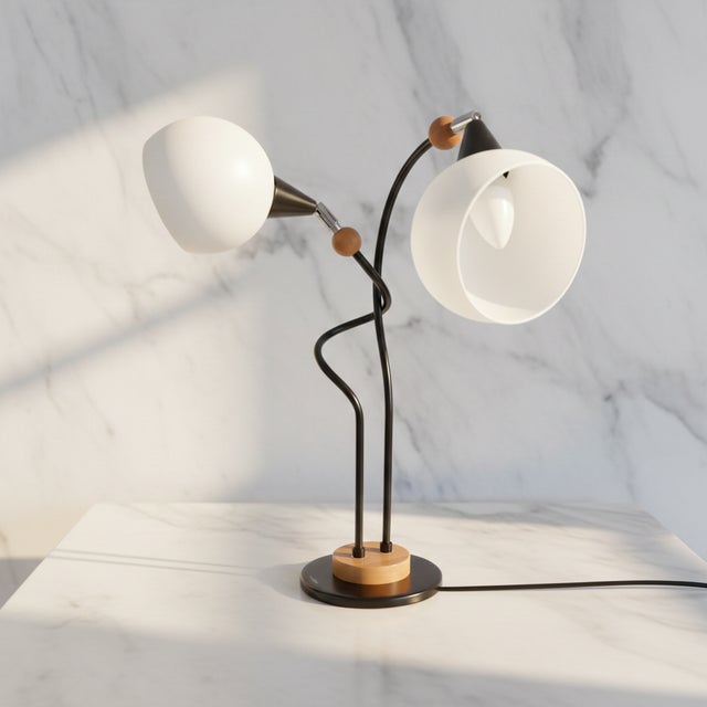 1980s Mid-Century Modern Bony Table Lamp with Glass Globe Shades, 1980s For Sale - Image 5 of 5