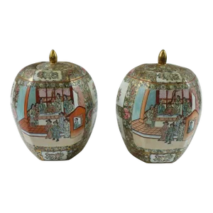 18th Century Antique Chinese Famille Rose Jars with Tops - A Pair