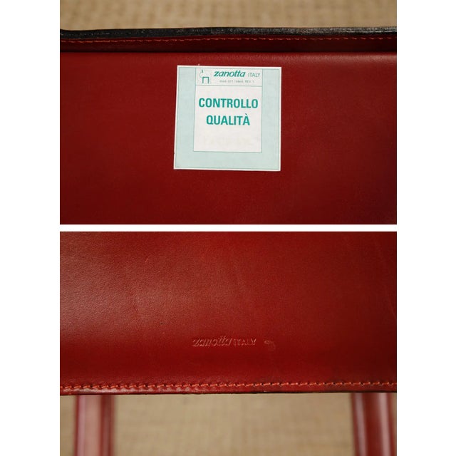 Set of 4 Zanotta Burgundy Leather Dining Chairs, Italy, 1980s, Signed For Sale - Image 15 of 15