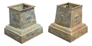 Vintage Neoclassical Style Green Cast Iron Garden Planter Urn Pedestal Base Pair
