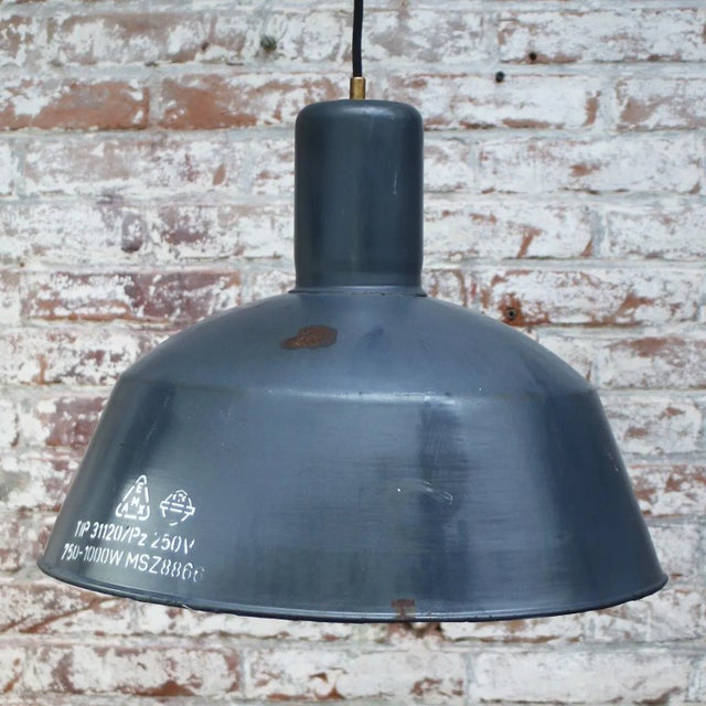 Vintage Industrial Blue Enamel Pendant Light For Sale - Image 4 of 5