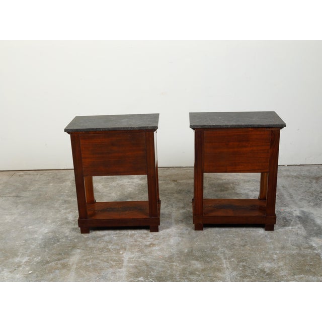 Early 19th Century French Empire Early 19th Century Walnut Console Tables with Grey Marble Tops For Sale - Image 10 of 12