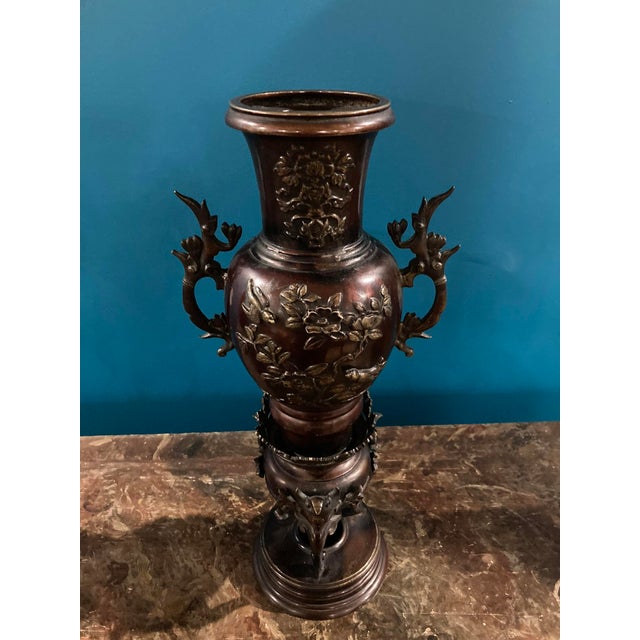 Late 19th Century Meiji Period Large 19th Century Japanese Bronze Vase Urn Dragon Heads 18'' For Sale - Image 5 of 18