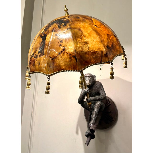 Maitland-Smith Bronze and Penshell Monkey Sconcess Pair For Sale - Image 10 of 12