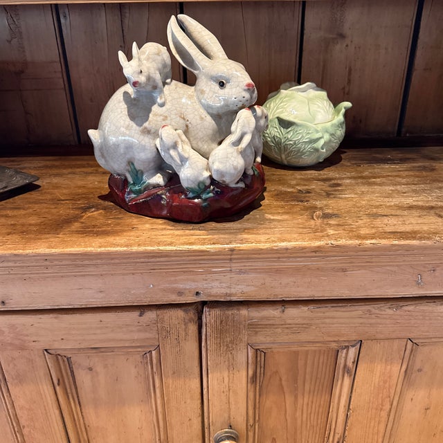 Ceramic Glazed Rabbit Family Centerpiece Majolica For Sale - Image 10 of 10